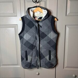 Roxy plaid fur vest  Size XL y2k button up sleeveless preppy